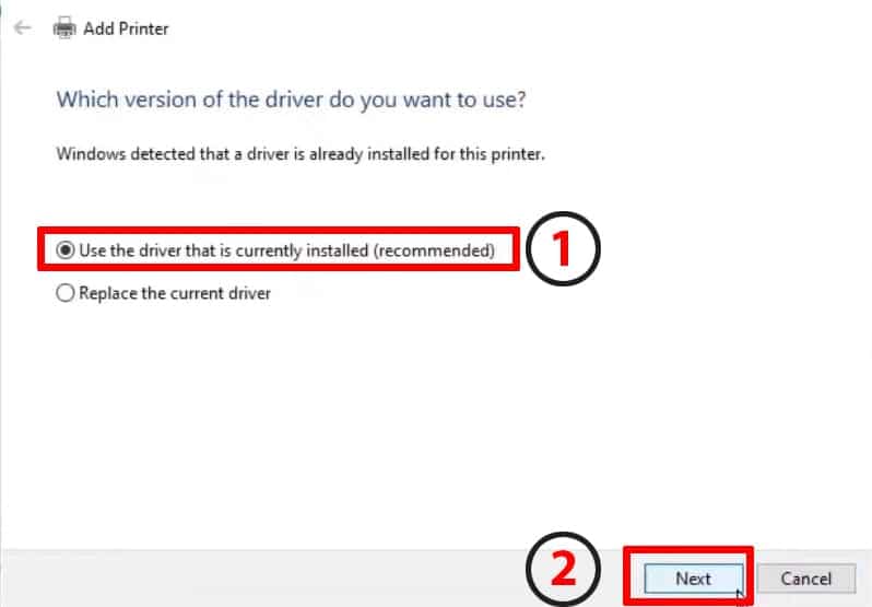 16. Select Use drivers current installed