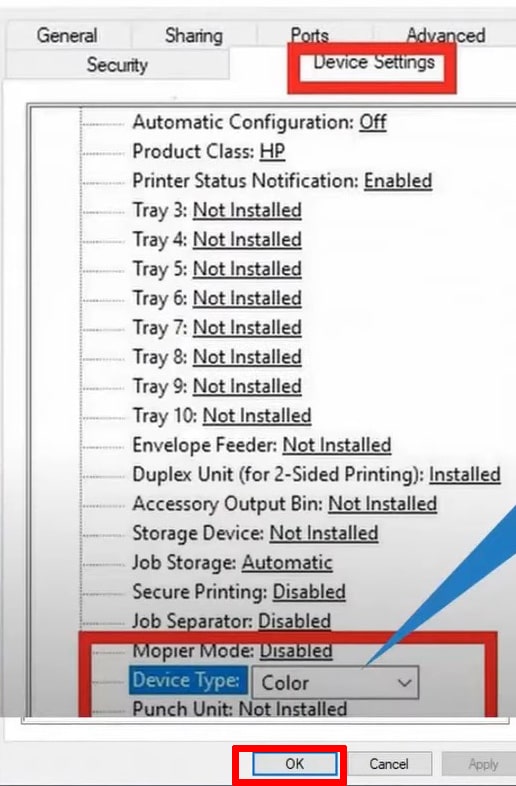 Step-4 Change device type to Color