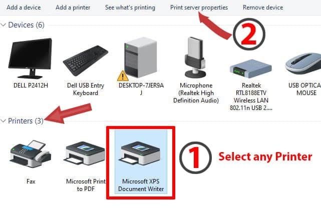 7. Click Print Server properties