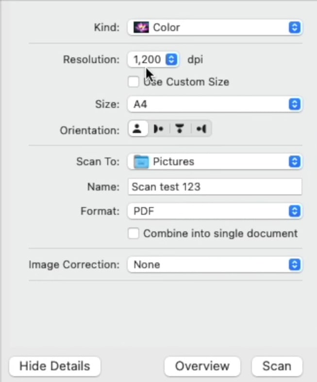 Click Show Details To Open Additional Scanning Settings