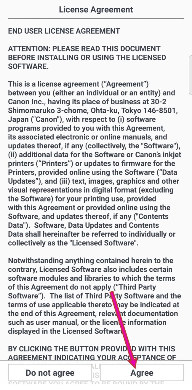 Accept the Terms and Conditions Of Canon Print App