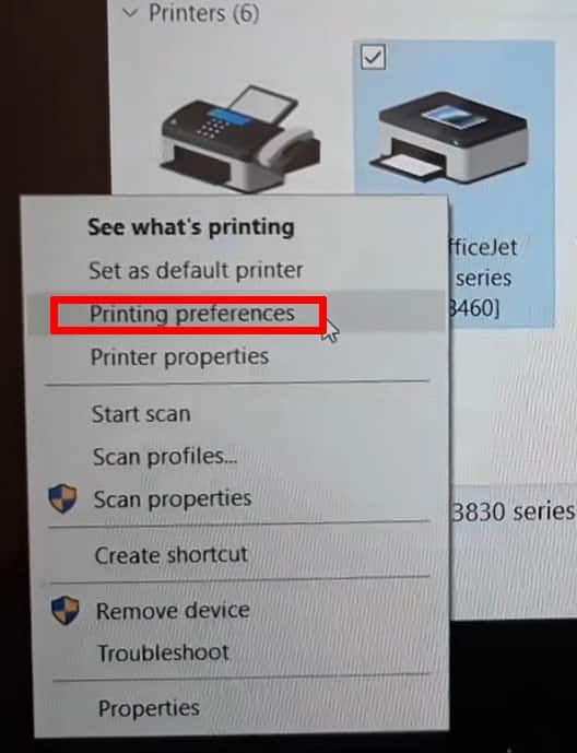 Step-3 Right Click HP Printer and Choose Printing Preferences