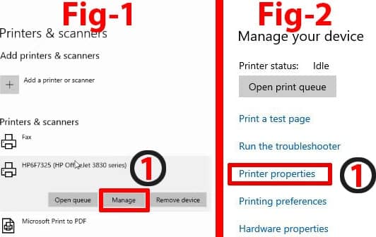 Click Manage Printer and then click Printer Properties