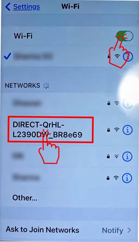 Connect With the Printer SSID From iPhone WiFi setting