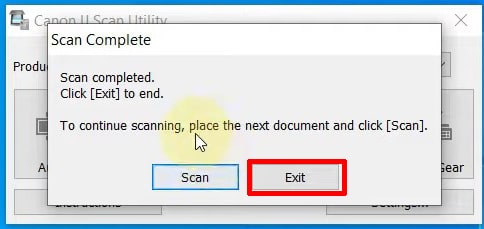 Document is scanned, click exit