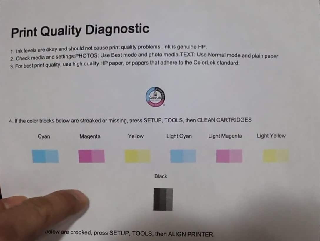 Print Quality diagnostic sheet